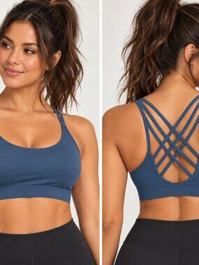 Sweat & Mill Strappy Back Sports Bra M Blue Yoga Athleisure Workout